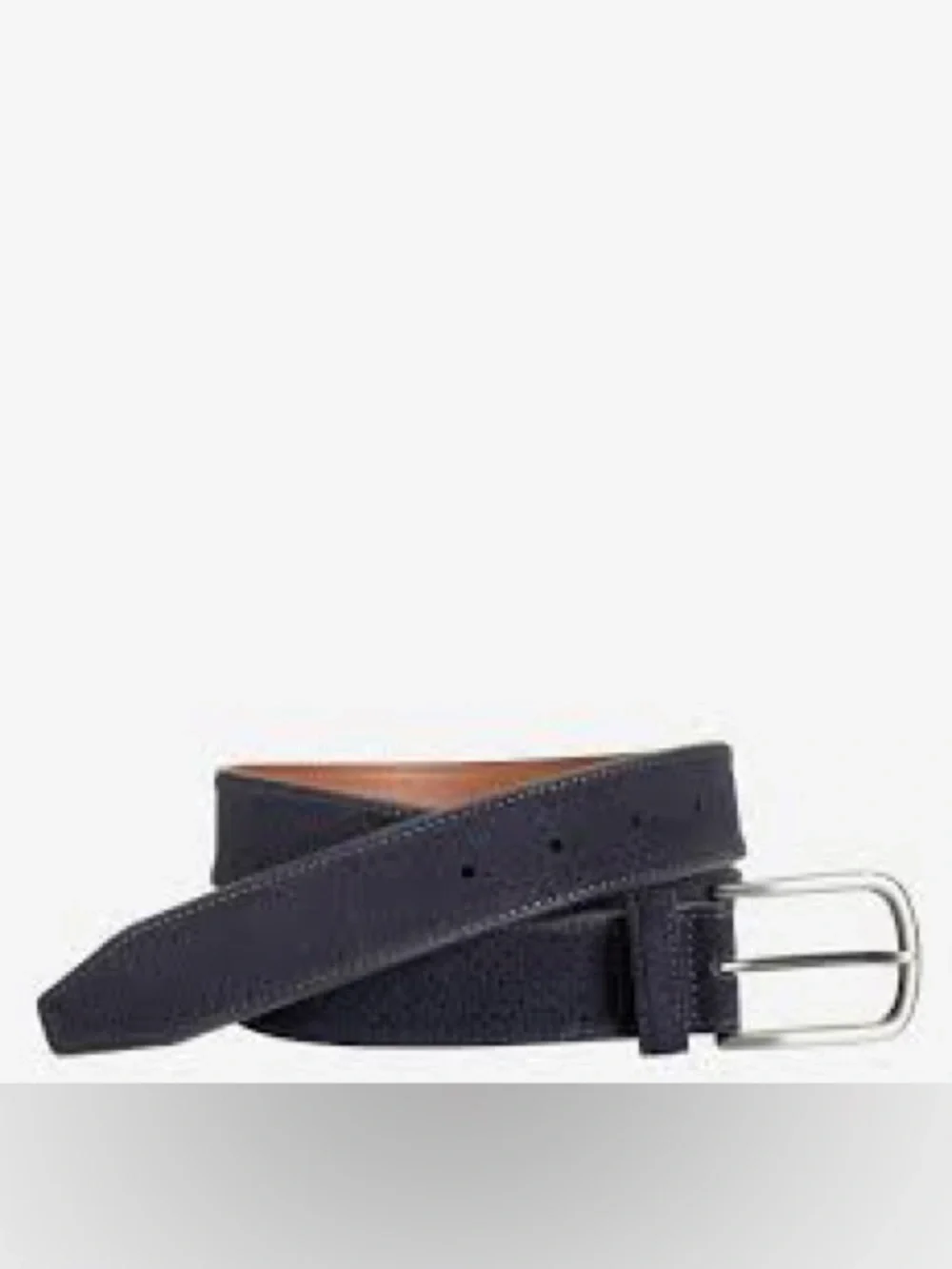Johnston And Murphy Perfed Navy Blue Leather Suede Belt with Silver Buckle